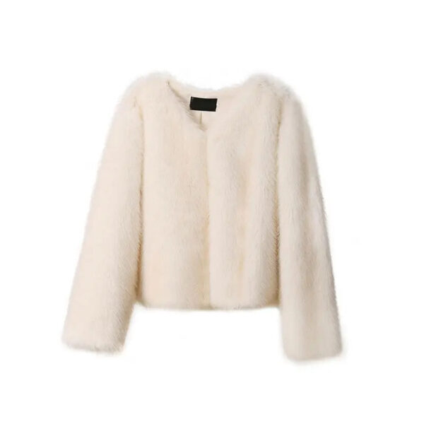 Women's Round Neck Long Sleeve Faux Fur Coat - Image 8