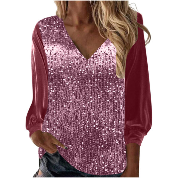 Women's V-neck Loose Gold Velvet Sequined Long Sleeve - Image 4