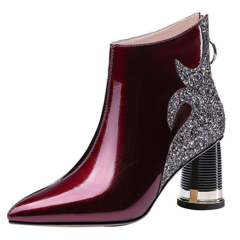 Real Soft Leather High-heeled Rhinestone Pointed Toe Boots - Image 3