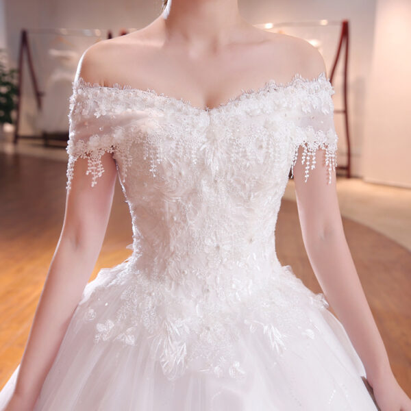 Shoulder-to-shoulder Wedding Dress Bridal Lace Plus Size Thin Shoulder Wedding Dress - Image 4