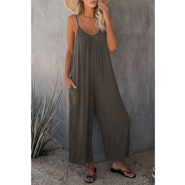 Women's Fashion Solid Color Pocket Loose Casual Sling Jumpsuit - Image 3