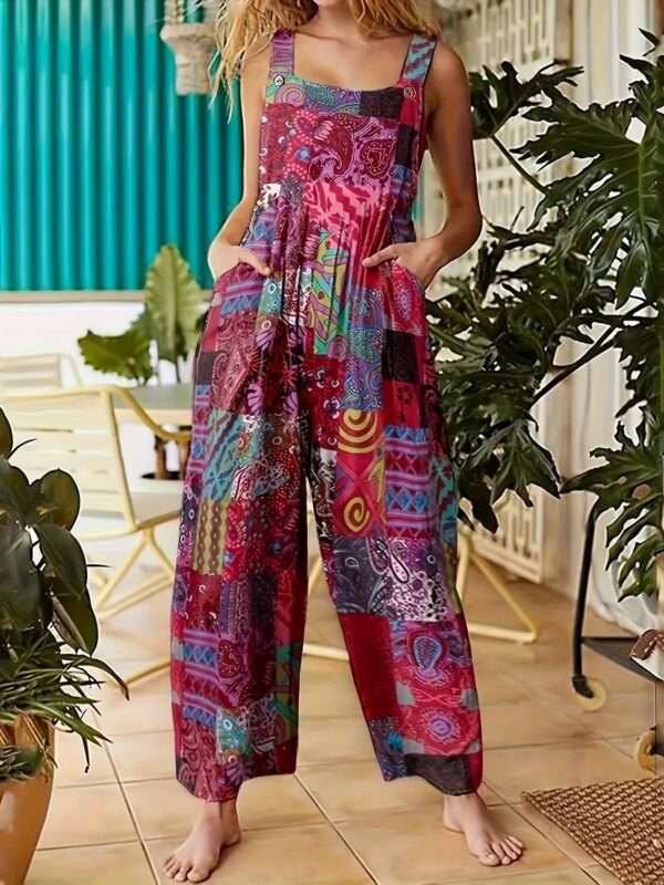 Women's Ethnic Style Suspender Button Printing Jumpsuit - Image 3