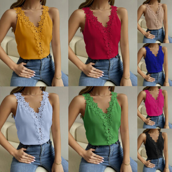 Women's Solid Color Lace Stitching Vest - Image 10