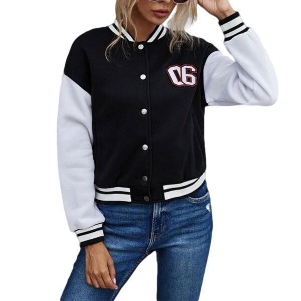 Retro Patchwork Leather Sleeve Baseball Jacket - Image 8