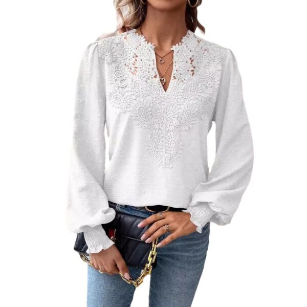 Lace Solid Color Long Sleeve Casual Women's Top - Image 10