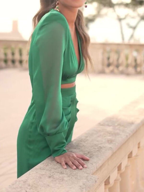 Long Sleeve Hollow Green Dress - Image 2