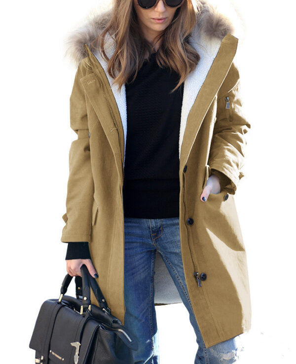 Women's Loose Extended Fur Collar Hooded Overcoat - Image 4