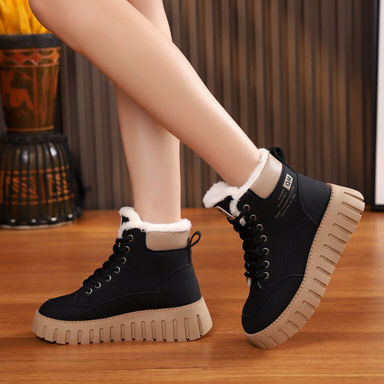 Ins Lace-up Snow Boots Winter Warm Fleece Flat Shoes For Women Fashion Casual Plush Ankle Boot - Image 6