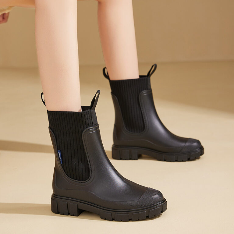 Wear-resistant Height Increasing Waterproof Non-slip Outdoor Wearable Elastic Band Women's Rain Boots - Image 2