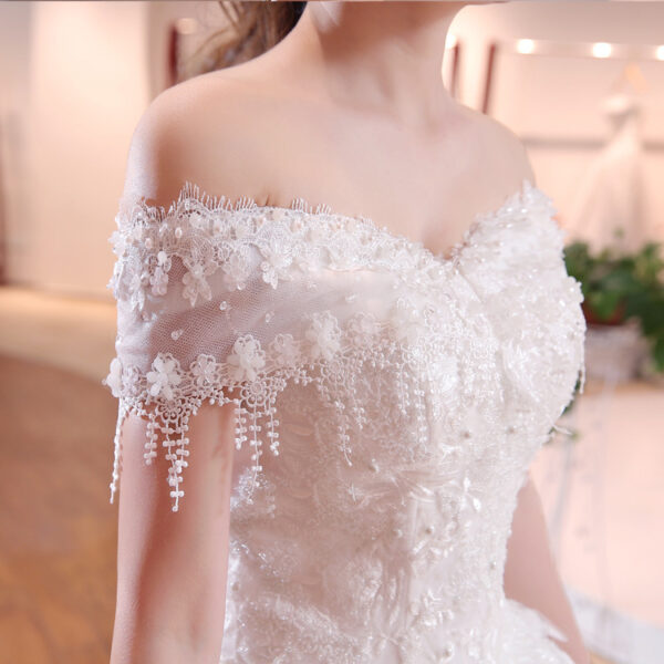 Shoulder-to-shoulder Wedding Dress Bridal Lace Plus Size Thin Shoulder Wedding Dress - Image 2