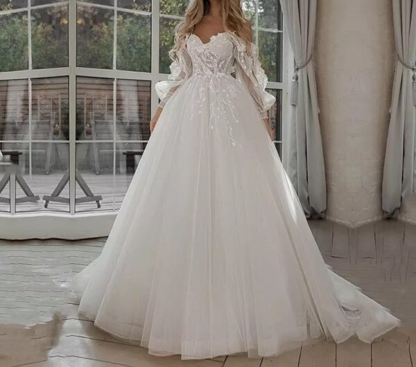 Boho Bride Gown Puff Sleeve Off Shoulder Wedding Dresses - Image 9