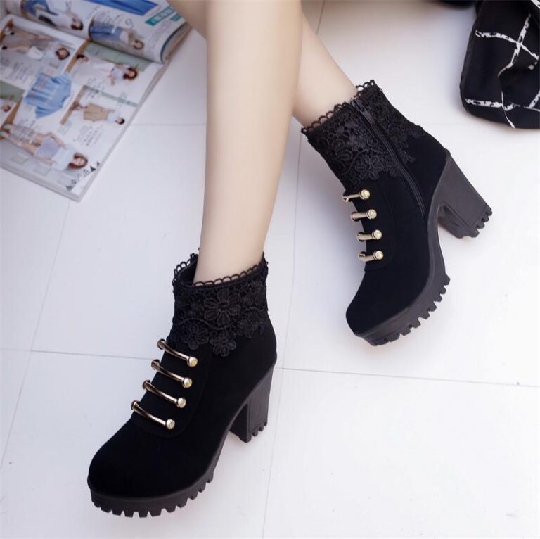 Fashion Embroidered Side Zipper And Cotton High Heels Tide - Image 5