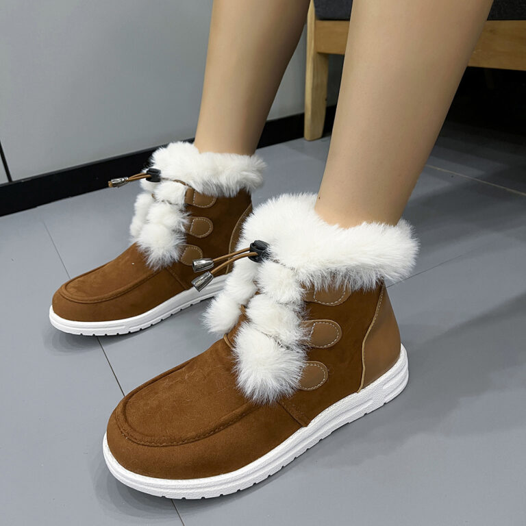 Fashion Suede Fleece Snow Boots Winter Warm Plush Round Toe Cotton Shoes Versatile Simple Short Boot For Women - Image 2