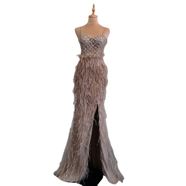 Suspender Feather Slim-fit Host Annual Party Banquet Engagement Dress - Image 5