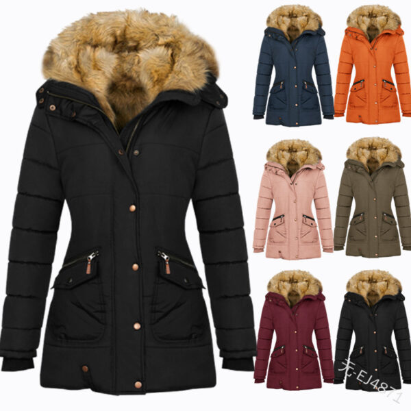 Long Sleeved Pocket Decorated Waist Warm Cotton Padded Jacket